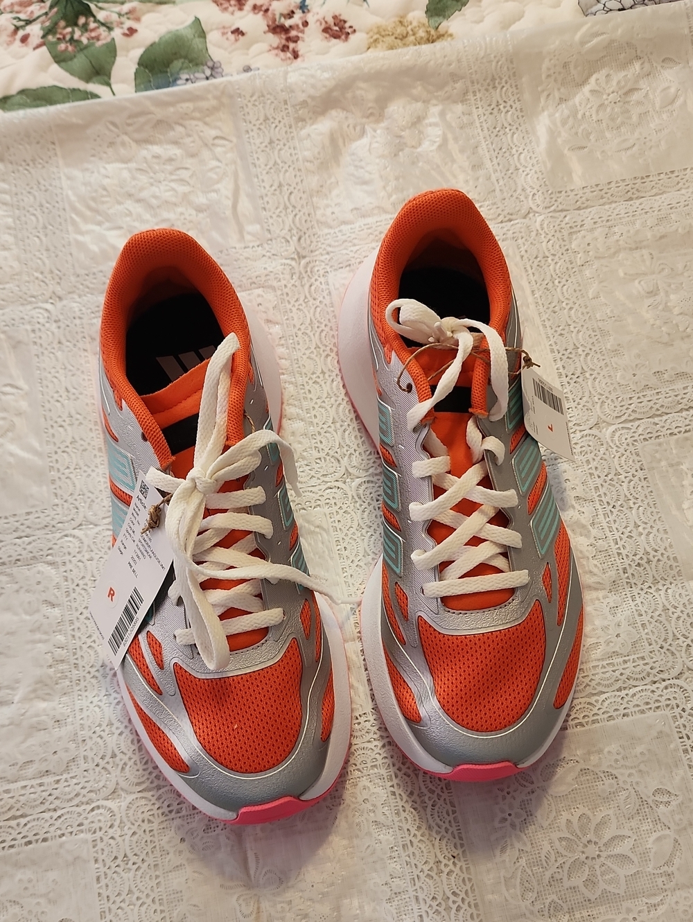Woman's Athletic Sneakers - Orange & Silver with Mint Accents